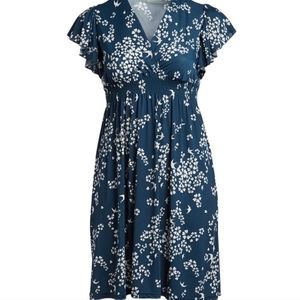 Steel blue floral empire waist dress